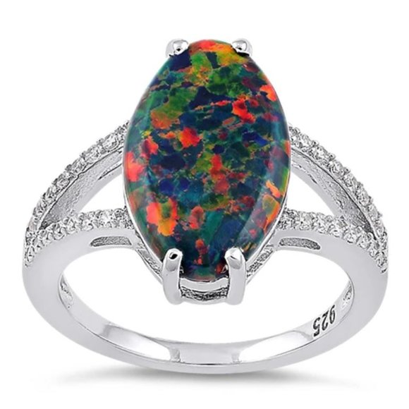 925 STERLING SILVER Lab Created Black Opal CZ Ring - Picture 16 of 16